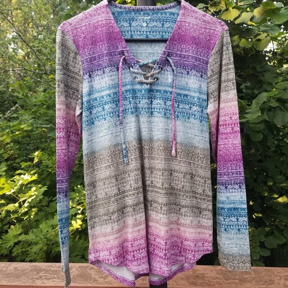 NWT Ruff Hewn Small Boho Lace Up Front Top - Picture 2 of 6